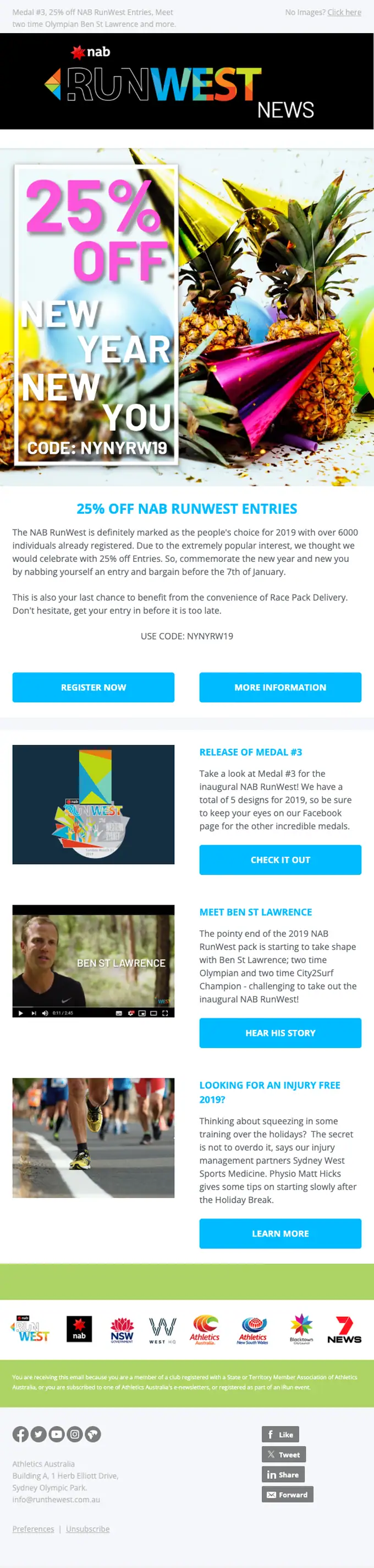 RunWest promotional email, full length