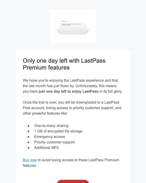 LastPass expiration notice email