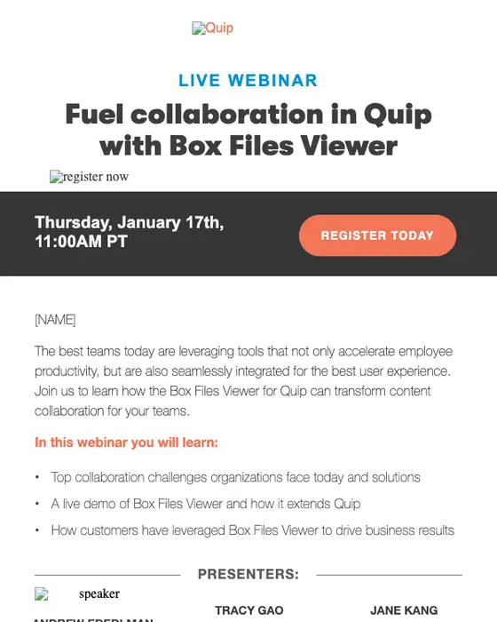 Quip webinar email