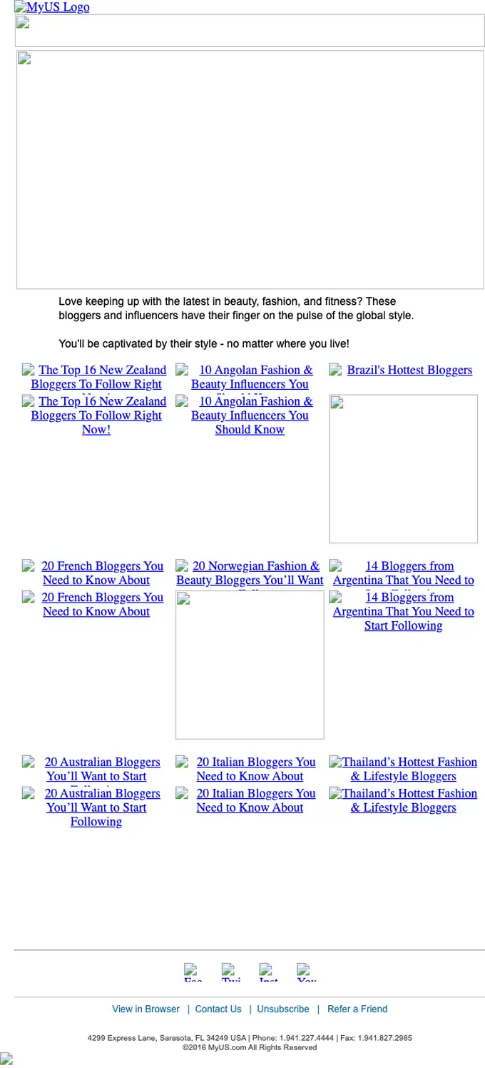 MyUS.com promotional email, full length