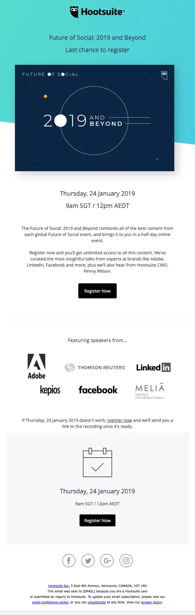 Hootsuite webinar email, full length