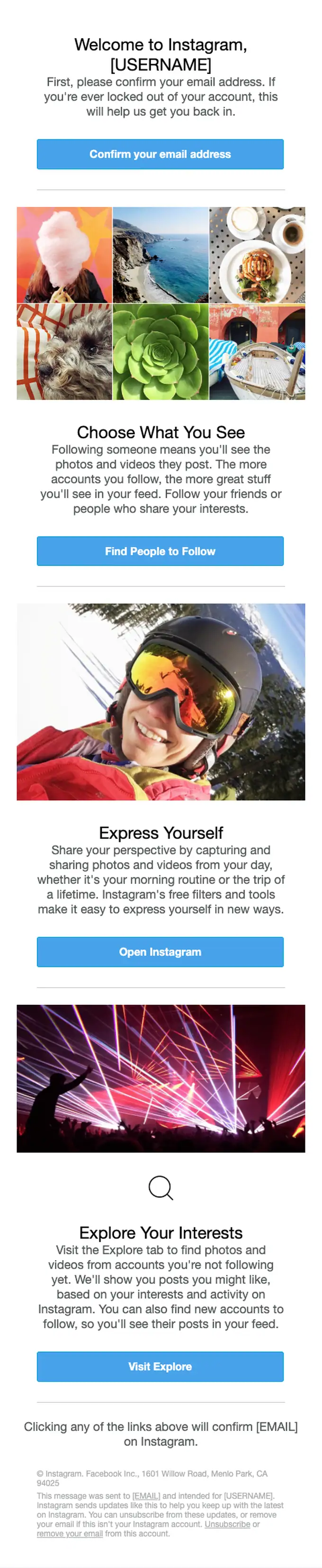 Instagram email verification email, full length