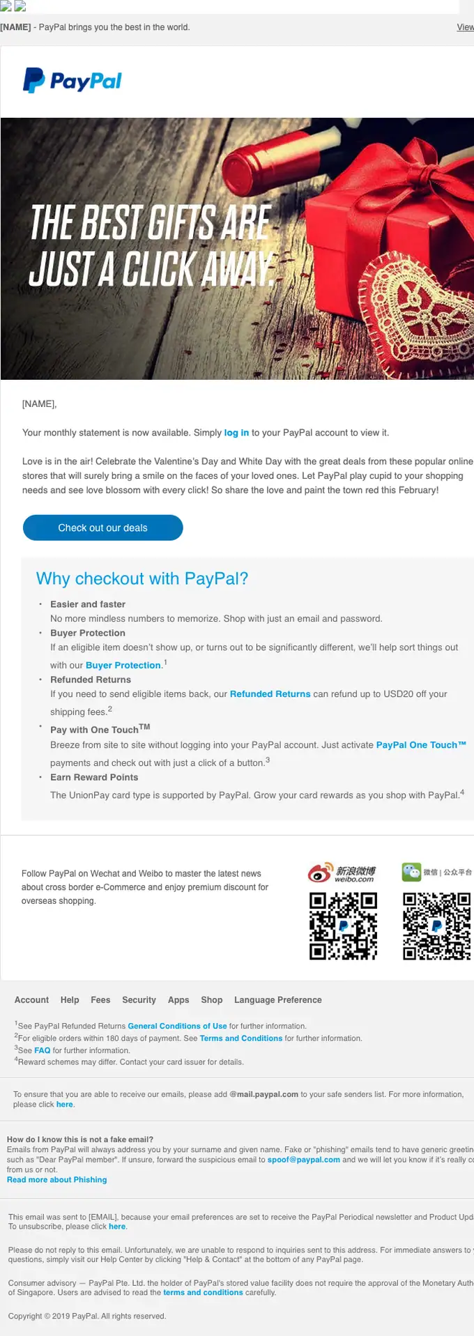 PayPal account notice email, full length
