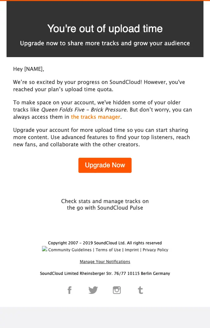SoundCloud expiration notice email, full length