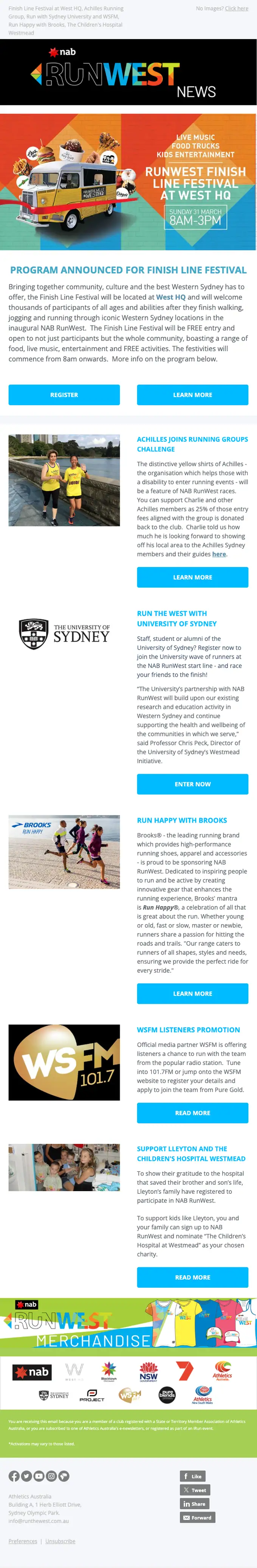 NAB RunWest newsletter email, full length