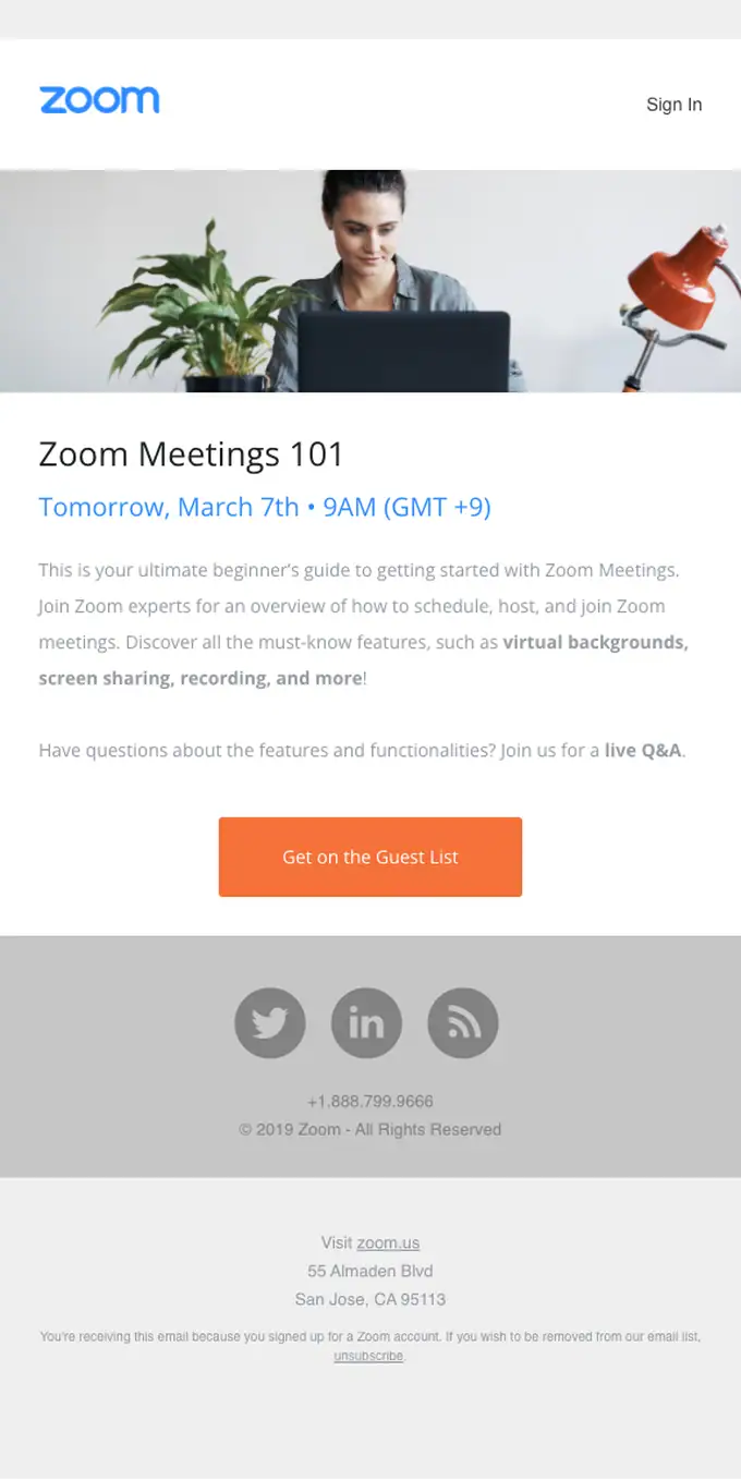 Zoom webinar email, full length