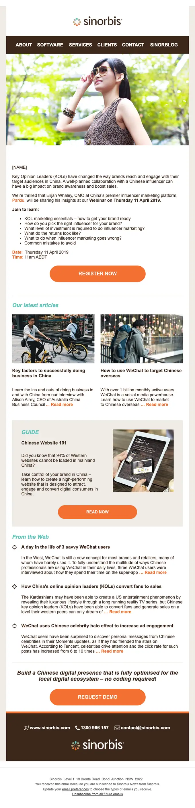 Sinorbis News webinar email, full length