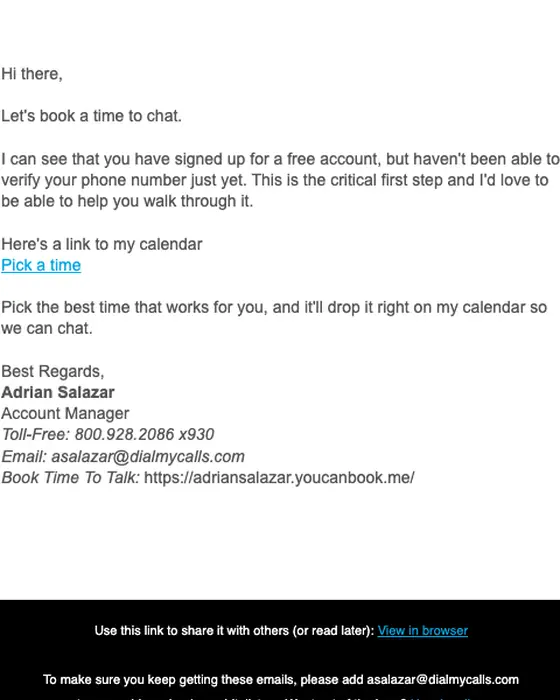 DialMyCalls onboarding email