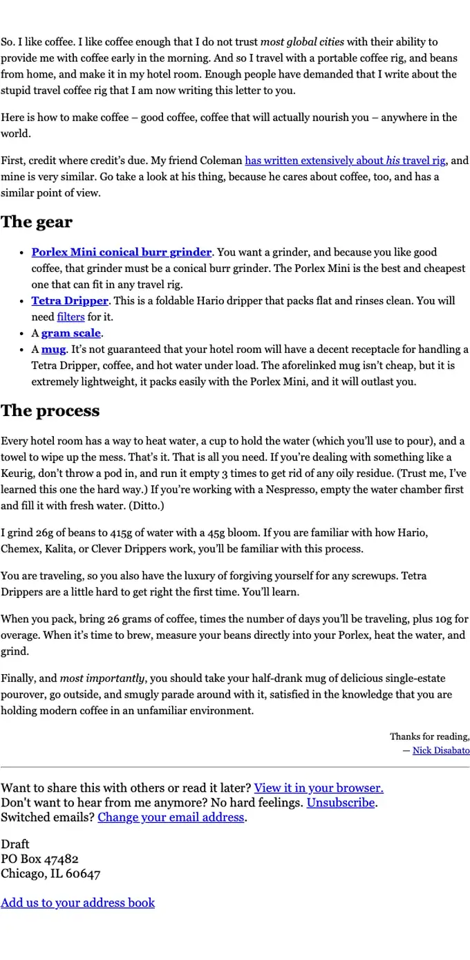 Draft newsletter email, full length