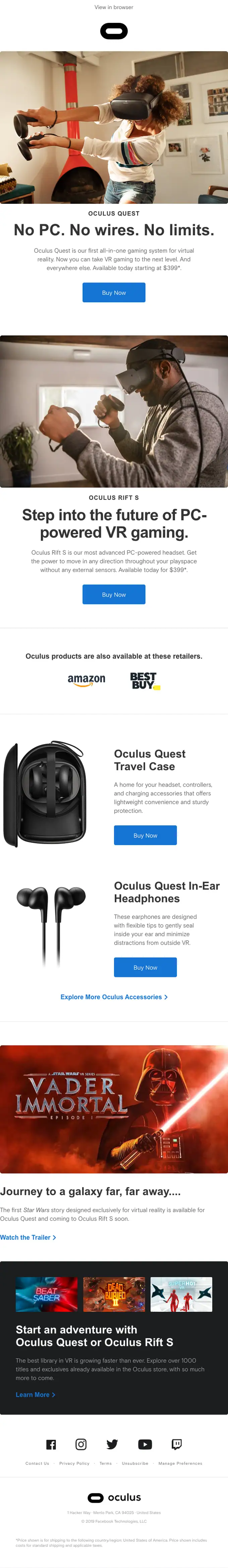 Oculus product launch email, full length