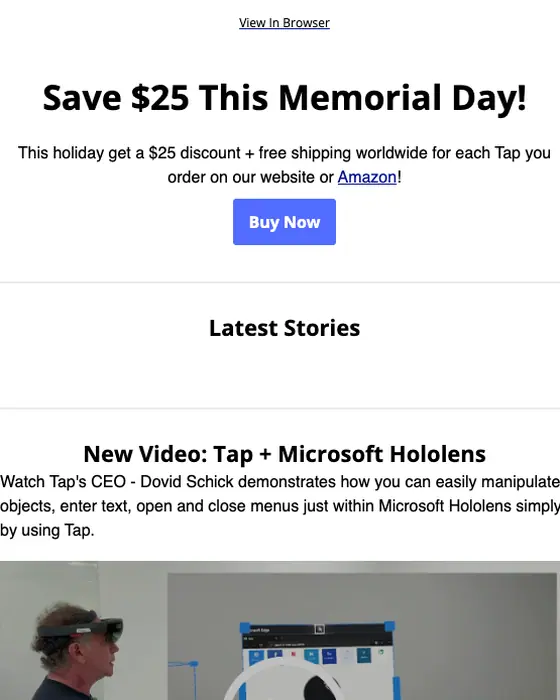 Tap promotional email