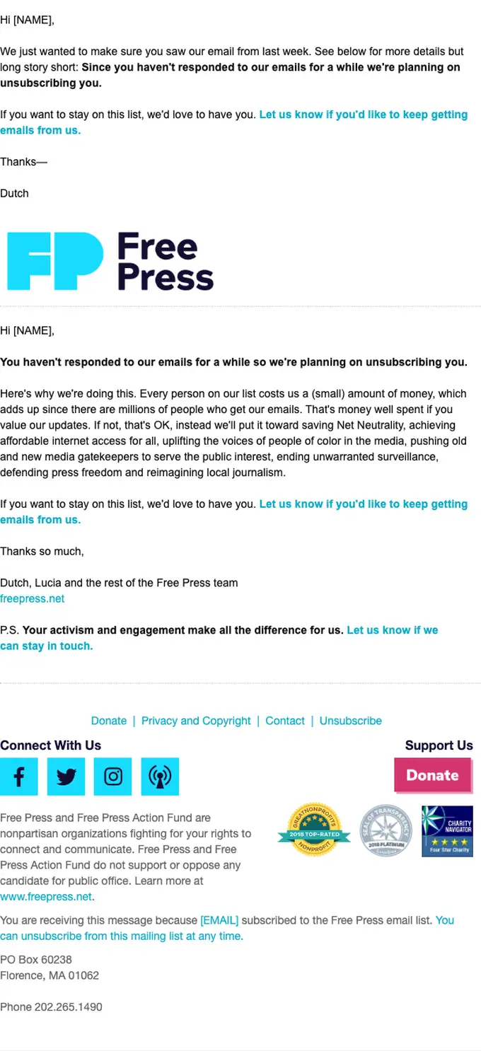 Free Press re engagement email, full length
