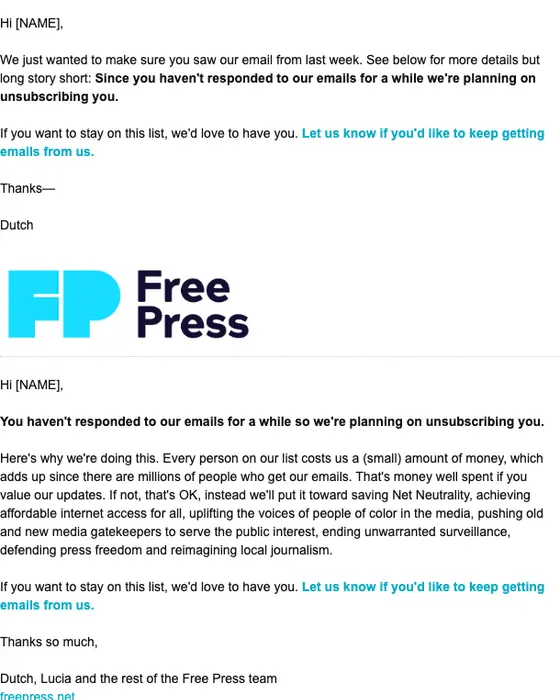 Free Press re engagement email