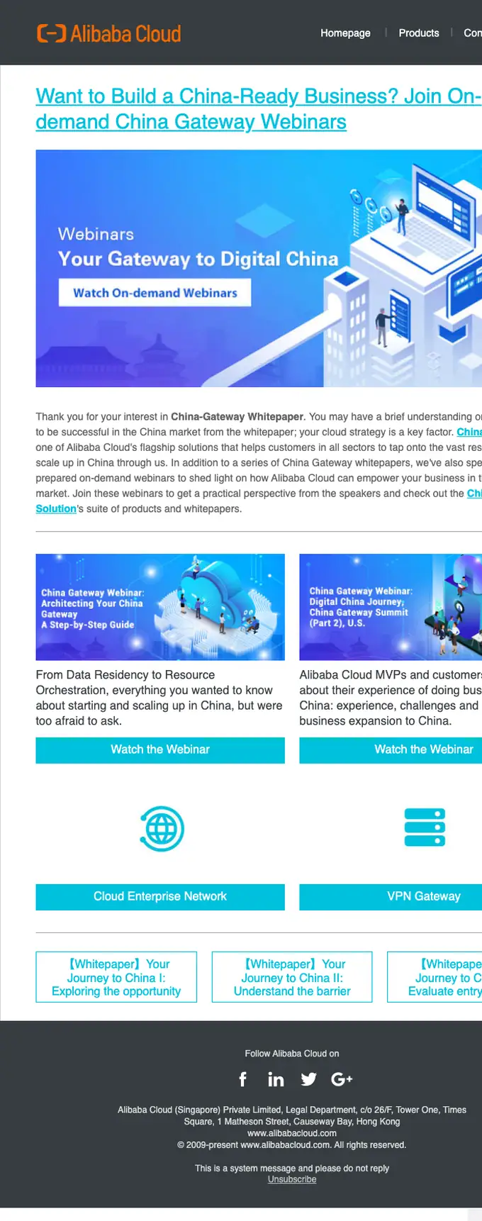 Alibaba Cloud webinar email, full length