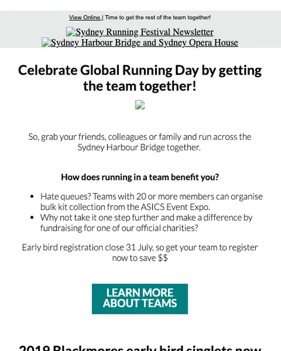 Blackmores Sydney Running Festival promotional email