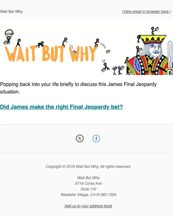 Wait But Why newsletter email