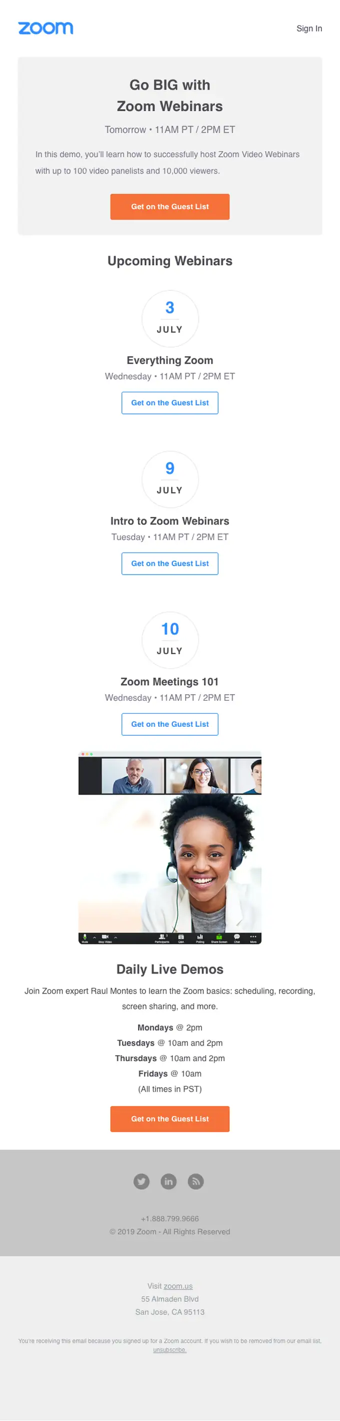 Zoom webinar email, full length