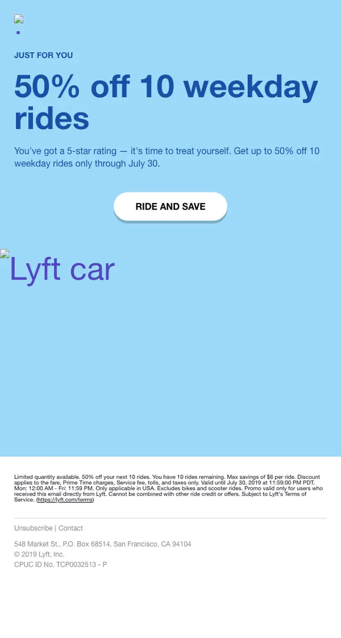 Lyft discount offer email, full length