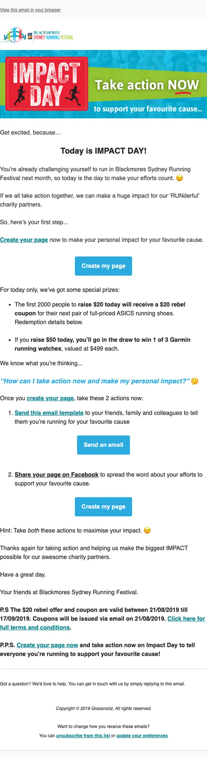 Blackmores Sydney Running Festival promotional email, full length