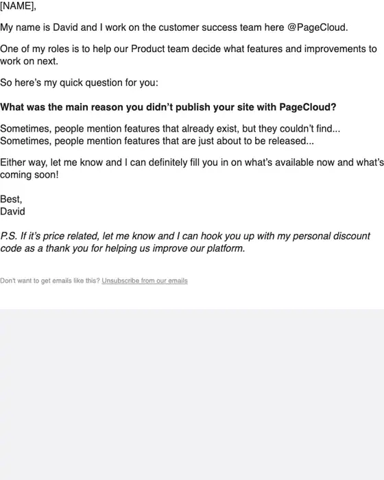 PageCloud re engagement email