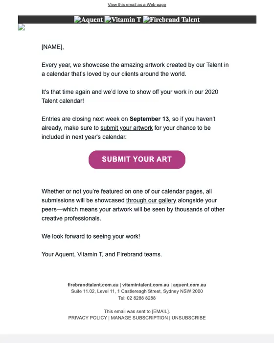 Aquent event invite email