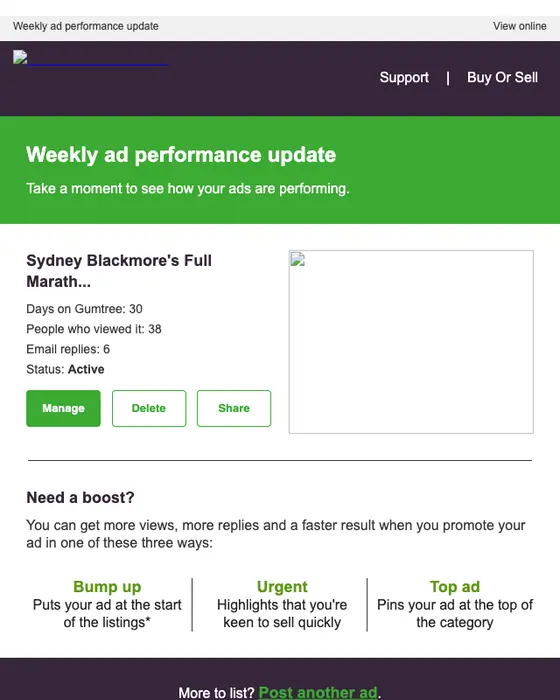 Gumtree Australia account notice email