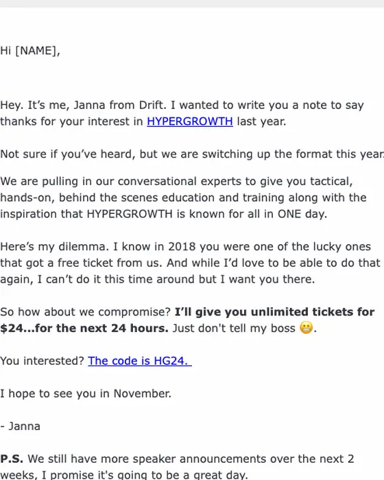 Drift discount offer email