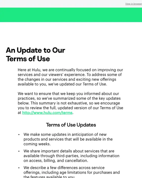Hulu account notice email