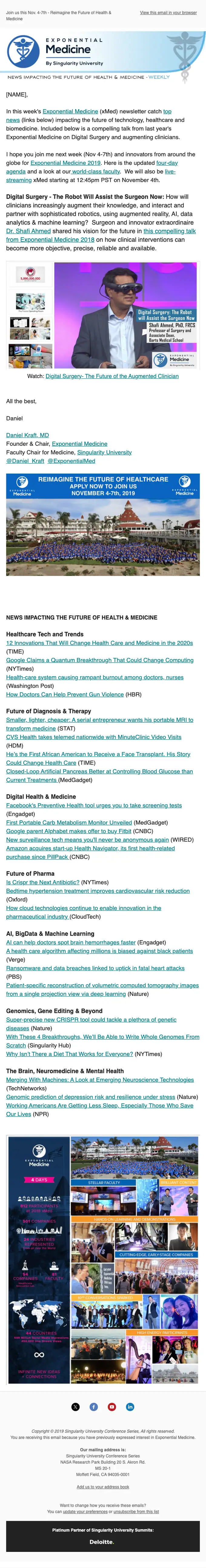 Exponential Medicine newsletter email, full length