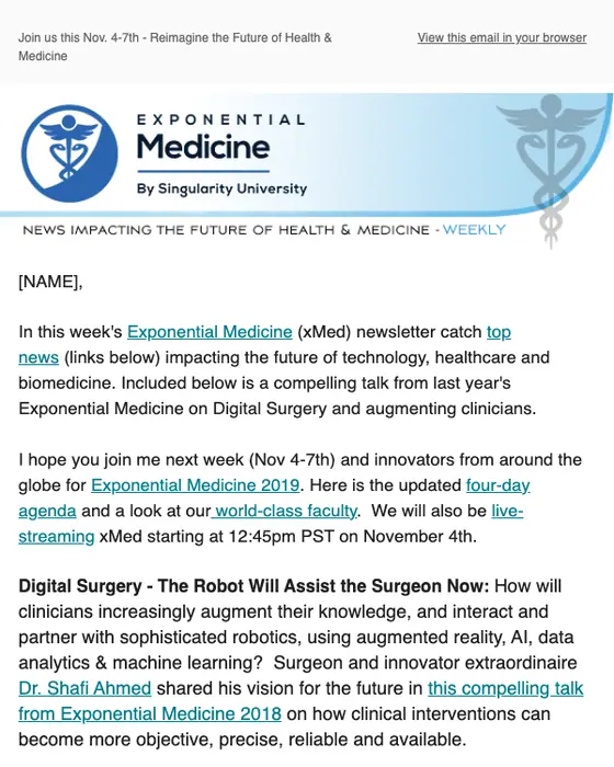 Exponential Medicine newsletter email