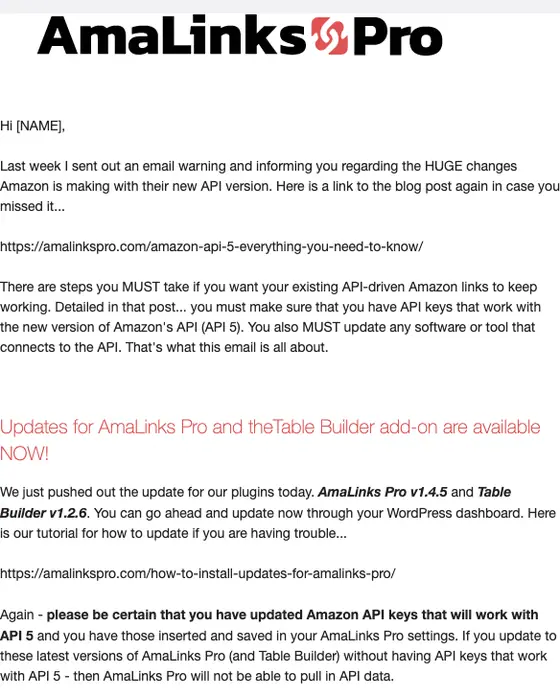 AmaLinks Pro account notice email