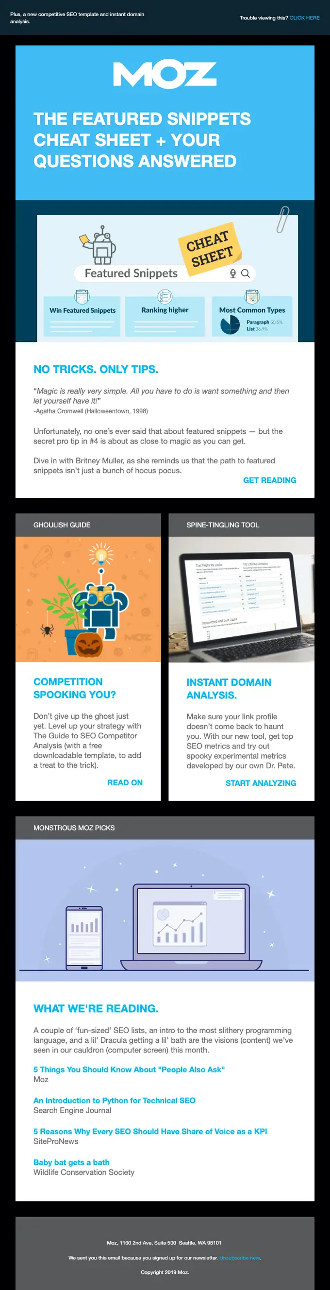 Moz newsletter email, full length