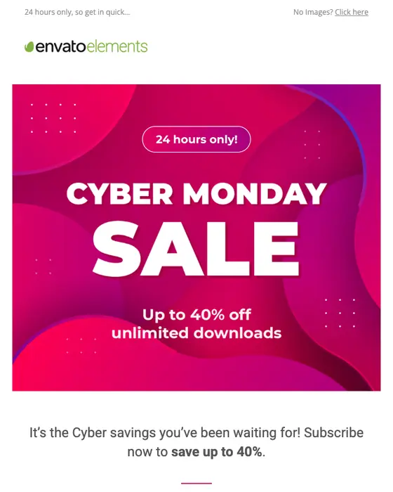 Envato Elements Cyber Monday email