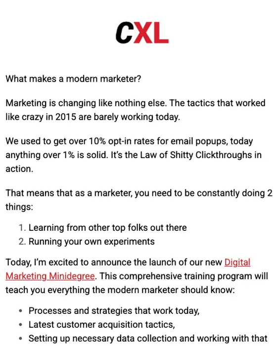 CXL product launch email