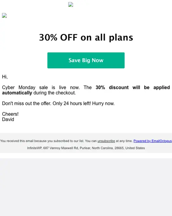 InfiniteWP Cyber Monday email