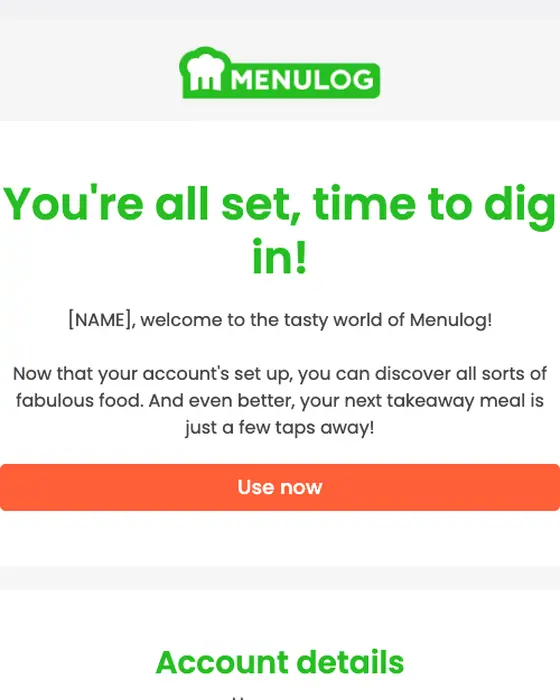 Menulog welcome email