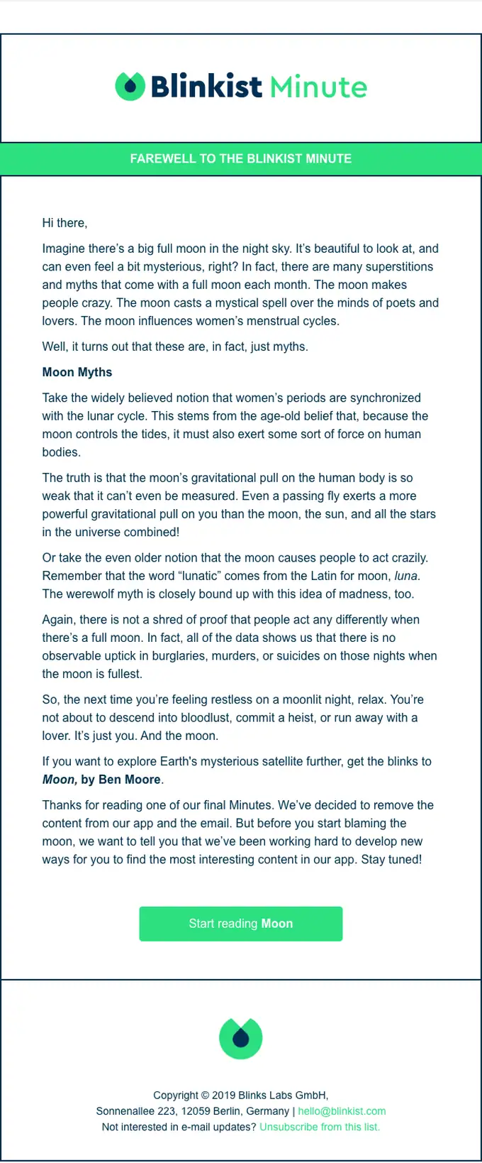 Blinkist newsletter email, full length