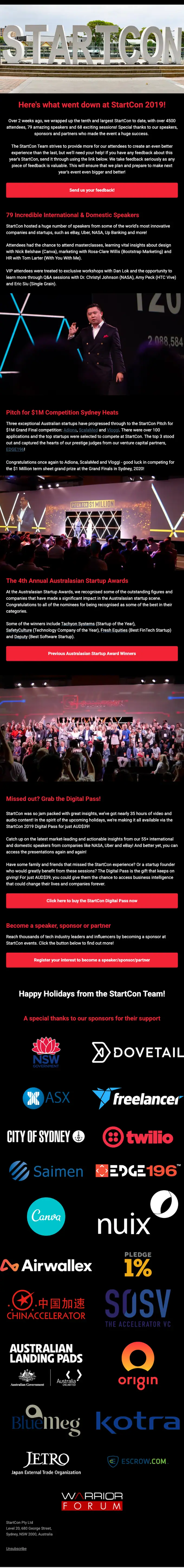 StartCon newsletter email, full length