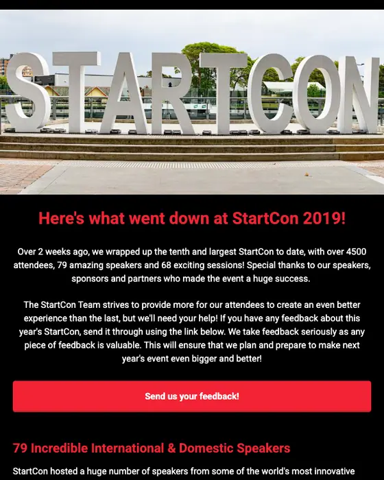 StartCon newsletter email