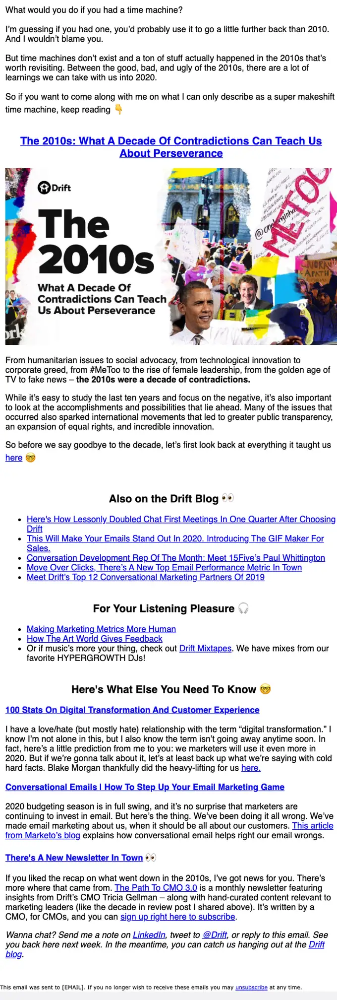 Drift newsletter email, full length