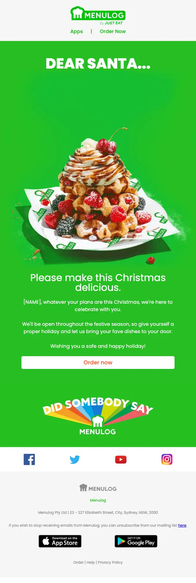 Menulog seasonal email, full length