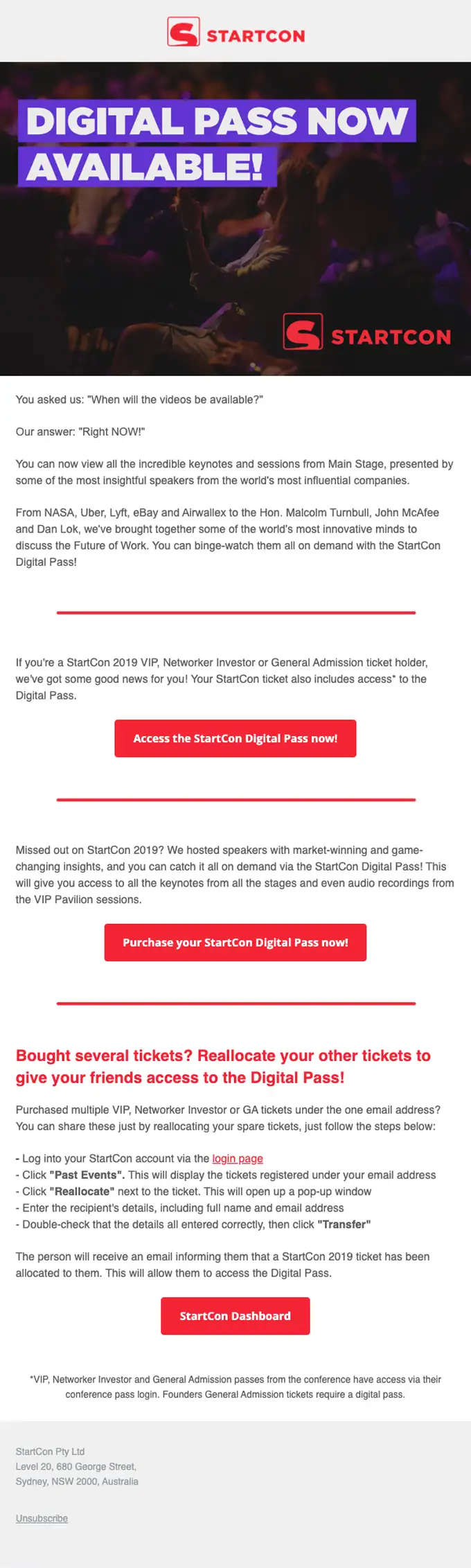 StartCon promotional email, full length