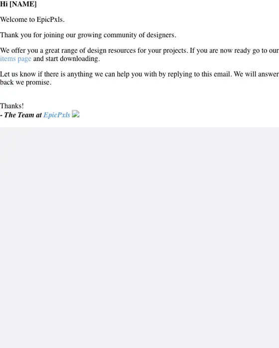 EpicPxls welcome drip email