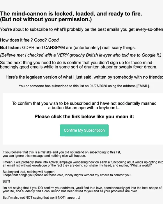 Business Casual Copywriting double opt in email