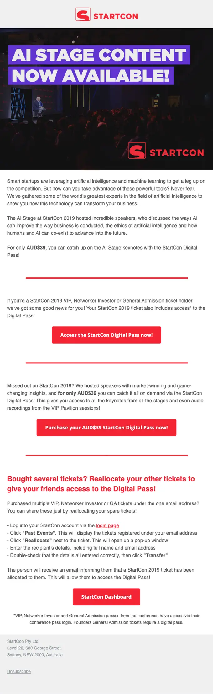 StartCon promotional email, full length