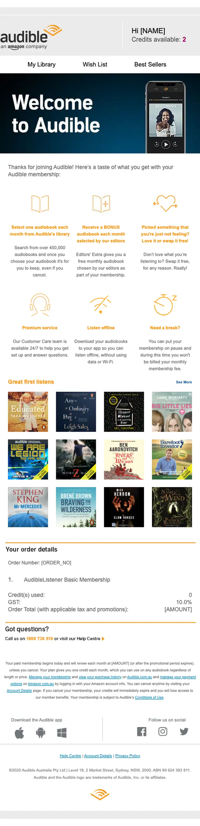 Audible.com.au welcome email, full length