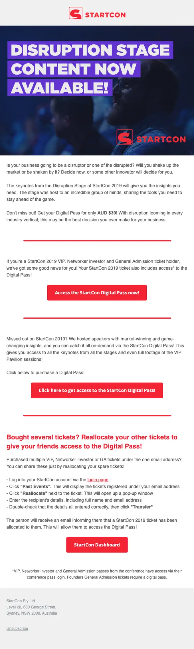StartCon promotional email, full length
