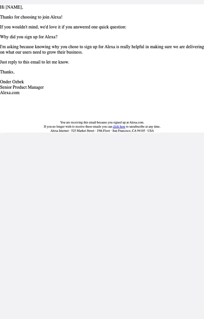 Alexa welcome email, full length