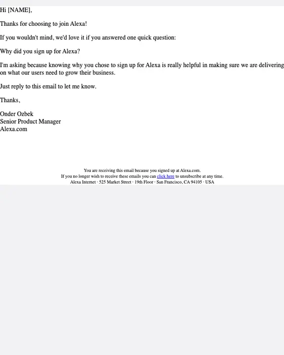 Alexa welcome email
