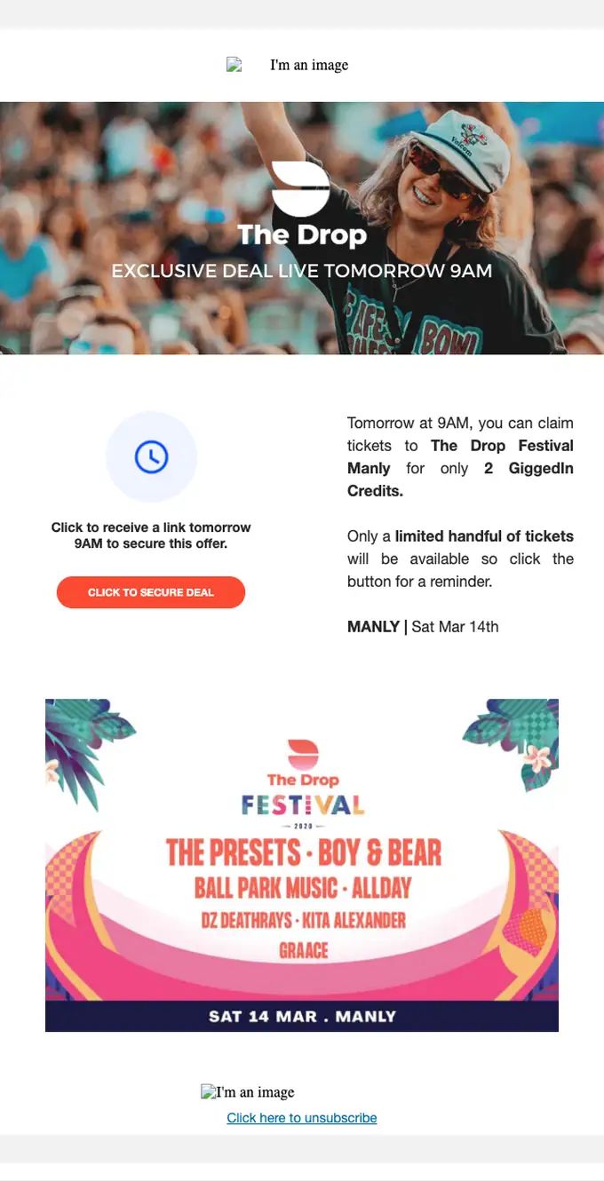 GiggedIn promotional email, full length